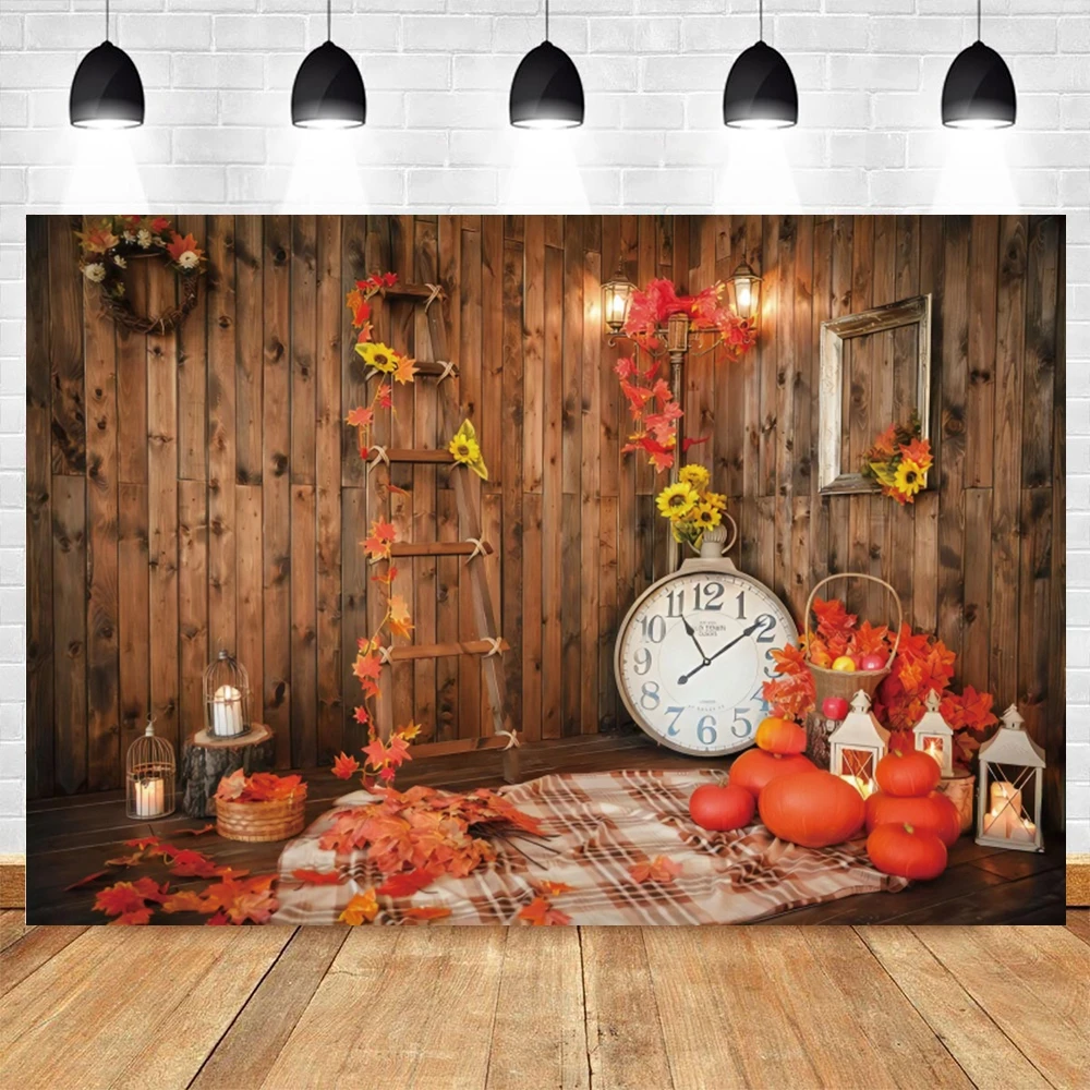 

Christmas Autumn Farm Barn Pumpkin Clock Baby Photography Backdrop Photo Booth Background Studio Flowers Photocall Photo Shoot