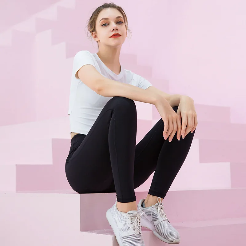 Женский бесшовный спортивный костюм для йоги однотонный комплект одежда