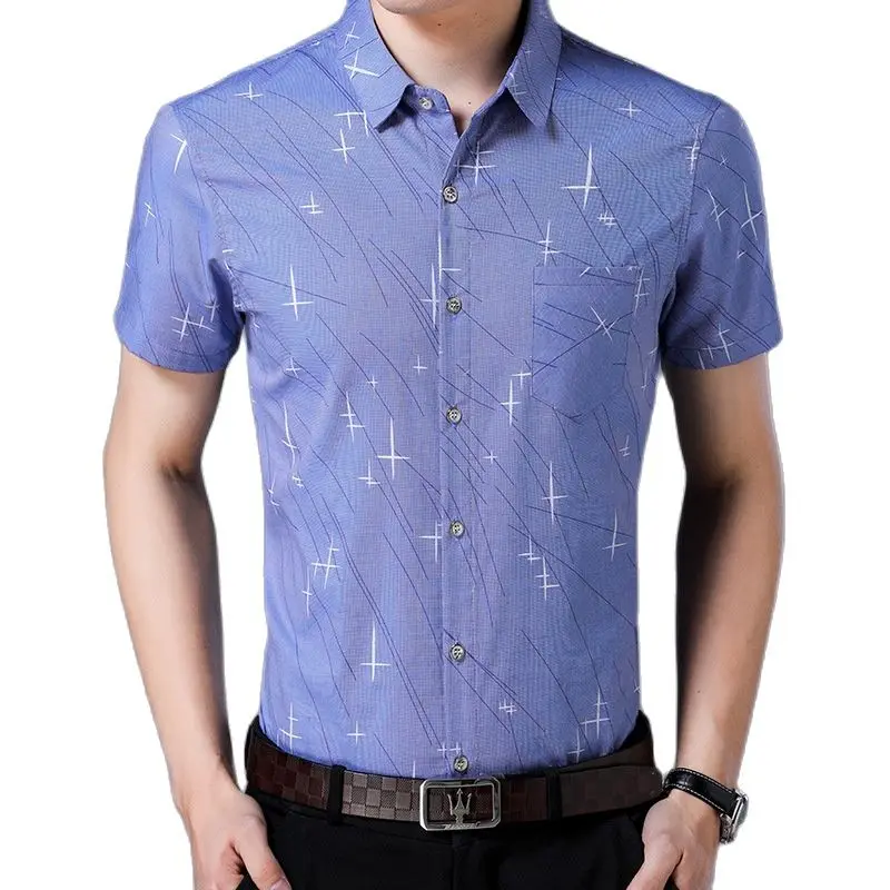 Рубашка мужская хлопковая в клетку модная сорочка стиле смарт кэжуал короткий