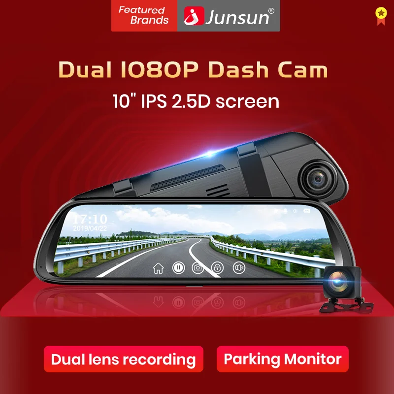 Junsun двойной объектив 1080P 9,6" ips Автомобильный видеорегистратор с сенсорным экраном поток зеркало заднего вида тире камера двойной объектив ночного видения парковочный монитор