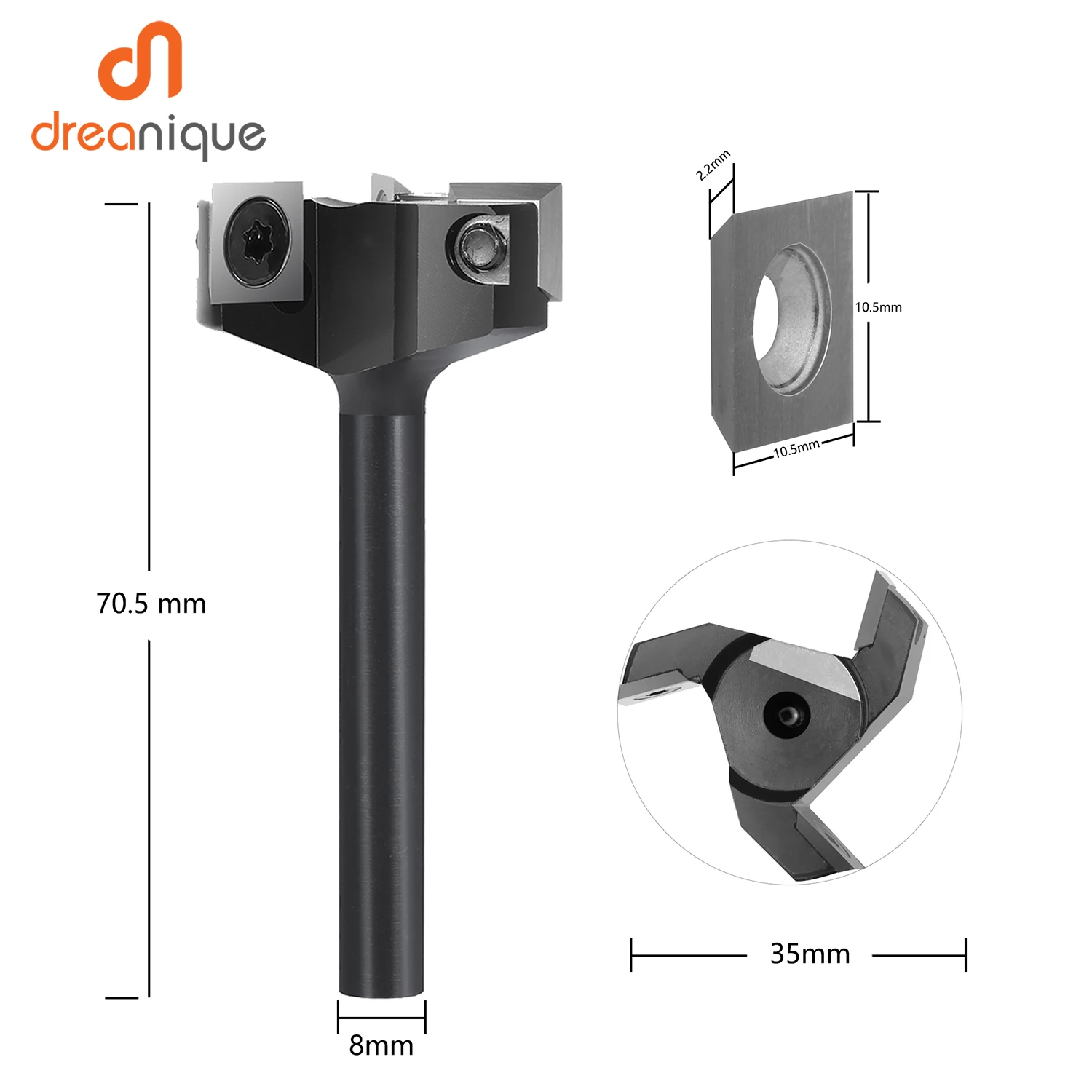 

Dreanique 3-Flute Wood Planer Bit 60mm 35mm Cutting Diameter 12mm 8mm Shank Spoilboard Surfacing Router Bit Insert Carbide Slab