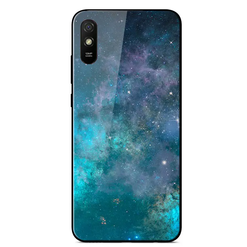

For Xiaomi Redmi 9A Case Fashion Painted Tempered Glass Case For Redmi 9A 9 A 6.53 inch Silicone Bumper Protective Back Cover