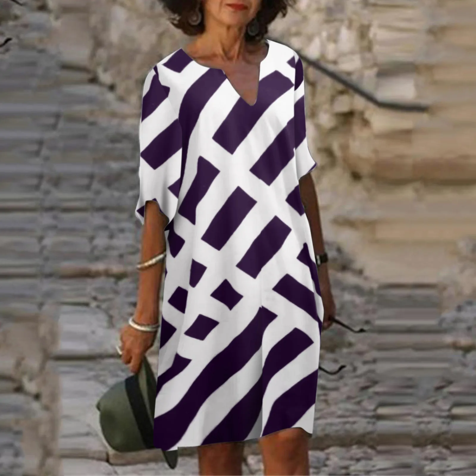 

Women Short Sleeve Vintage Midi Dress Button Striped Plus Size 2XL Dresses Female 2021 Autumn Summer Vintage Straight Vestidos