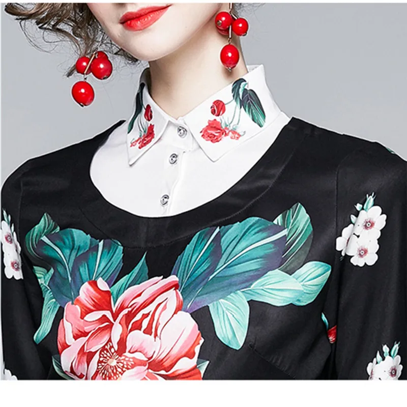 

2021 Spring Floral Print Vintage Dress Women Long Sleeve Elegant Office Dress Designer Runway European Fashion Robe Femme