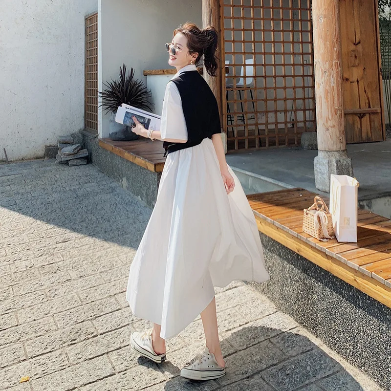 

LANMREM New Women's Midi Casual Dress Design Vest With Long Two Piece Suit Temperament Loose Fit Fashion Summer 2021 2P1710