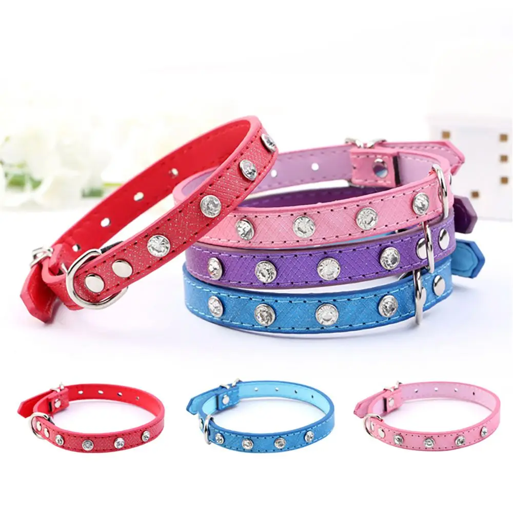 1pc PU Leather Bling Rhinestone Puppy Dog Cat Collars Personalized Small Dogs Chihuahua Collar Necklace Charms Pet Accessories | Дом и сад