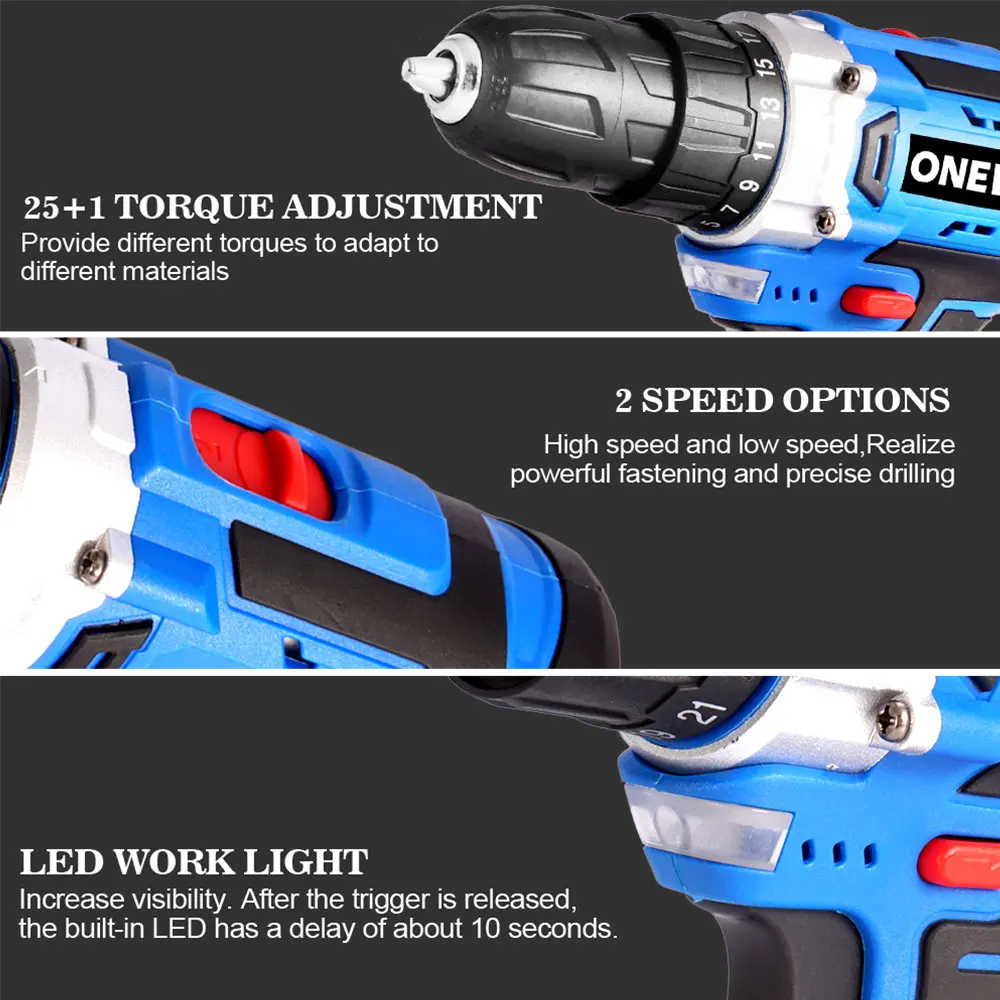 

12V 16V 21V Electric Screwdriver Cordless Electric Drill Rechargeable 2PCS Lithium Battery Power Tools Sata Electric Screwdriver