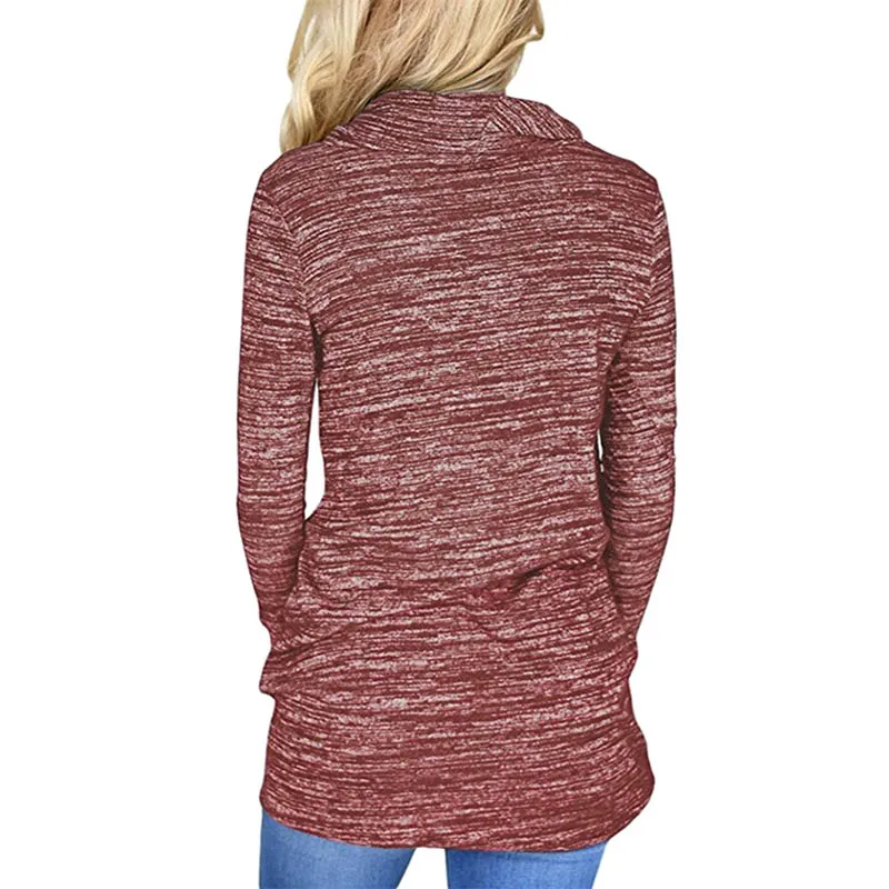 

Pop Women Lady Top T-shirt Tee Long Sleeve Round Collar Loose Fashion Pocket For Autumn Pop 88