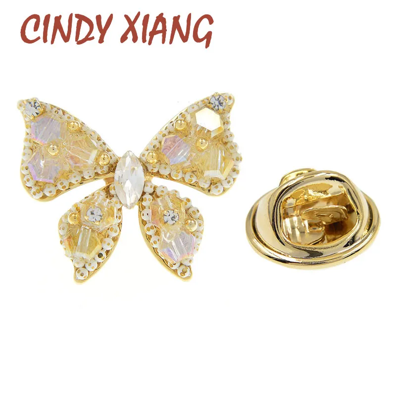 

CINDY XIANG New Fashion Rhinestone Butterfly Collar Pins for Women Cute Handmade Beads Insect Brooch Pin Small Shining Jewelry