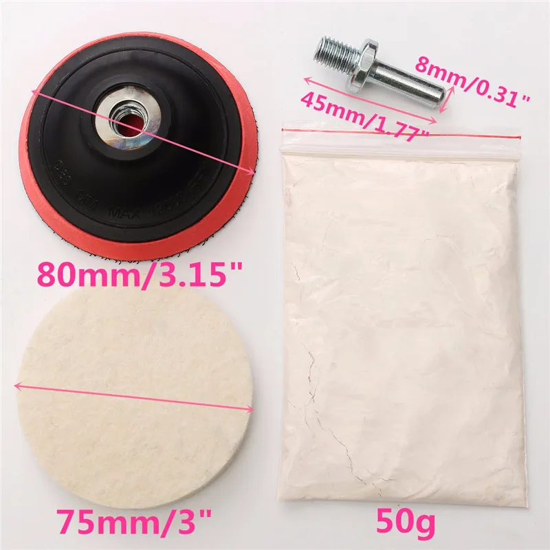 

50g Cerium Oxide Polishing Powder And 3" Felt Polishing Wheel Pad Drill Adapter For Watch Car Glass Scratch Cleaning Polishing