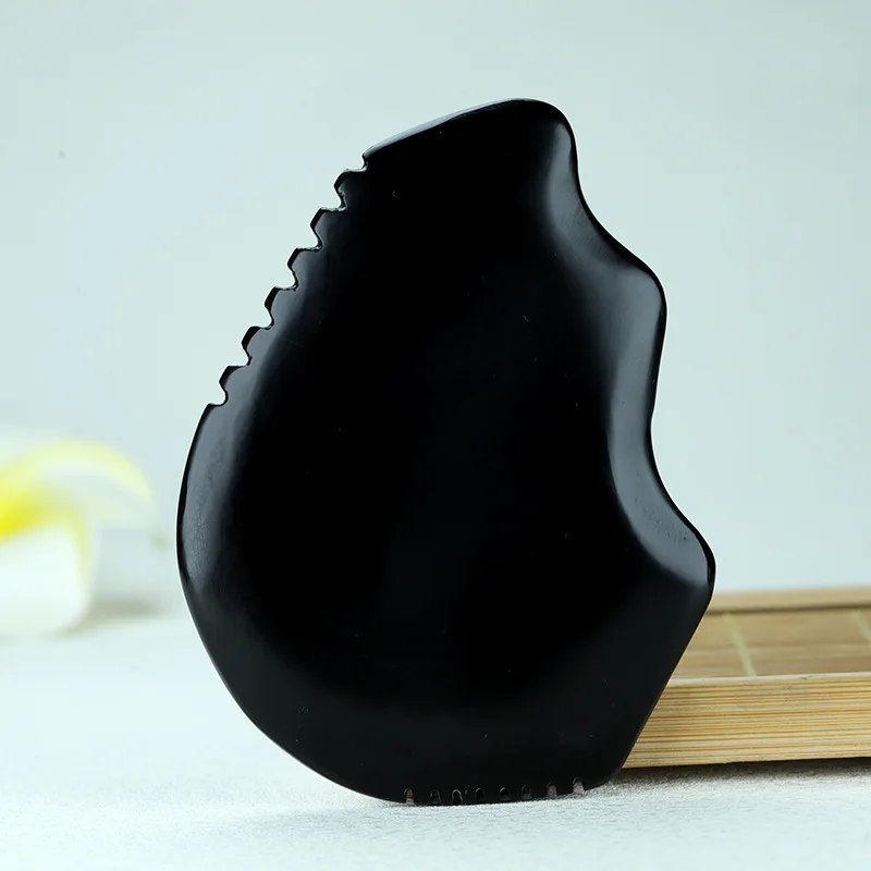 

Black Bian Stone Gouache Scraper Natural Stone Guasha Board Facial Eye Body Scraping Massage Acupuncture Therapy Spa Health Care