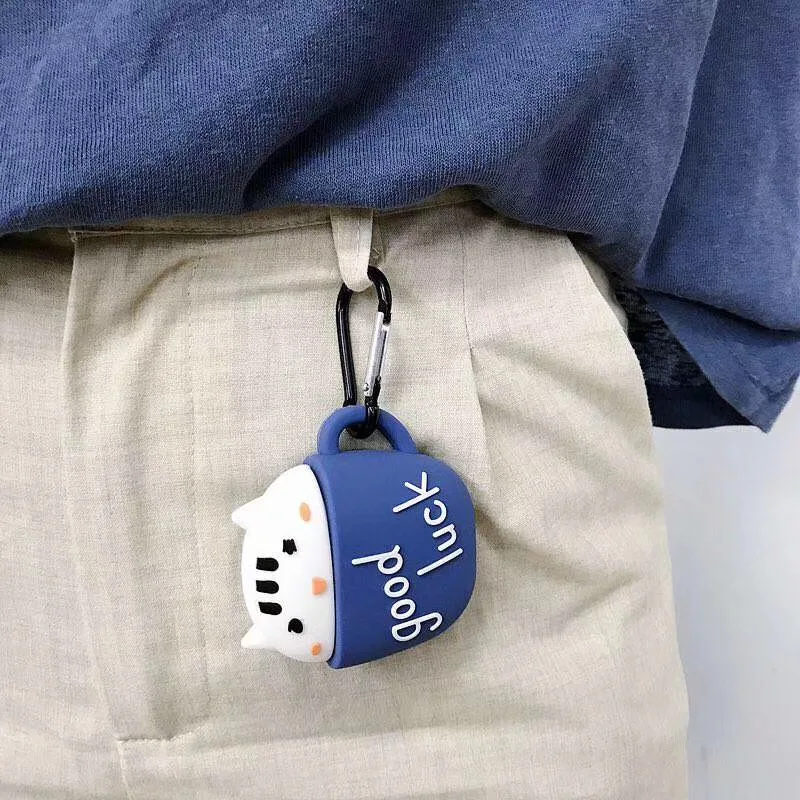 Силиконовый чехол с 3D рисунком кота для беспроводных Bluetooth наушников AirPods 2