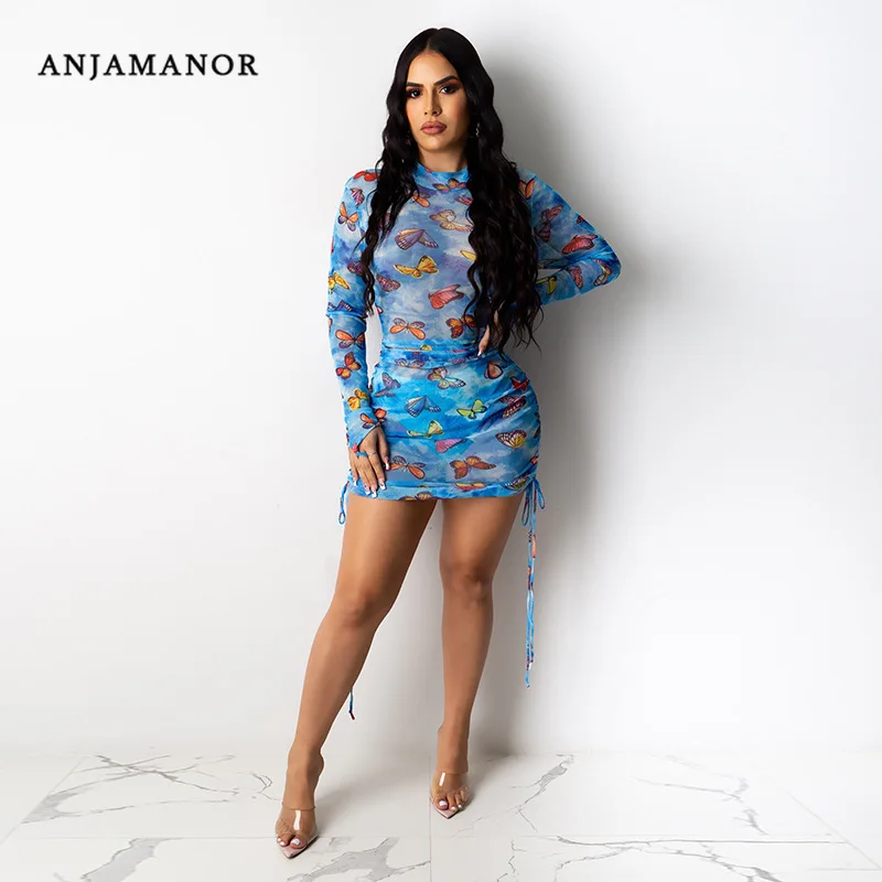 Женское Сетчатое платье с принтом бабочки ANJAMANOR летнее облегающее длинным