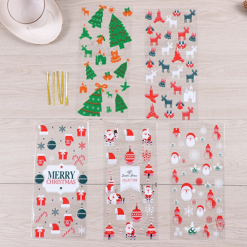 50 шт Рождественские Сумки для выпечки рождественские конфеты мешок печенье снек