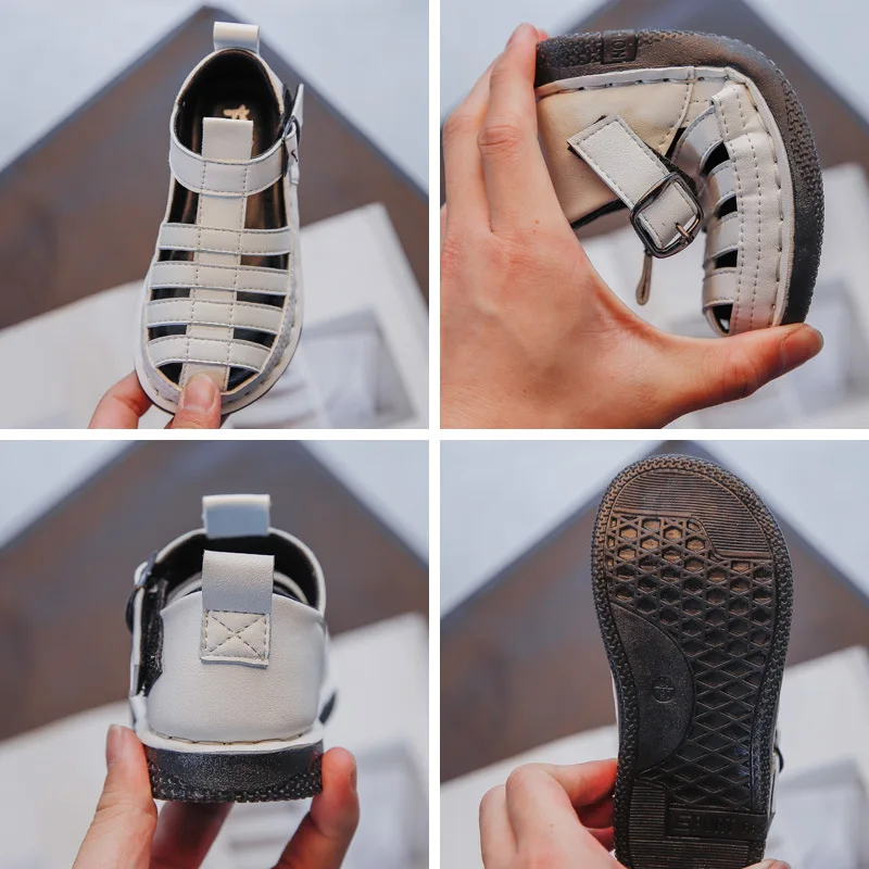 

Kids Sandals 2021 Summer Girls Fashion Brand Beach Shoes Boys Running Sports Rome Solid Toddler Soft Sole Flats Black Baby Shoes