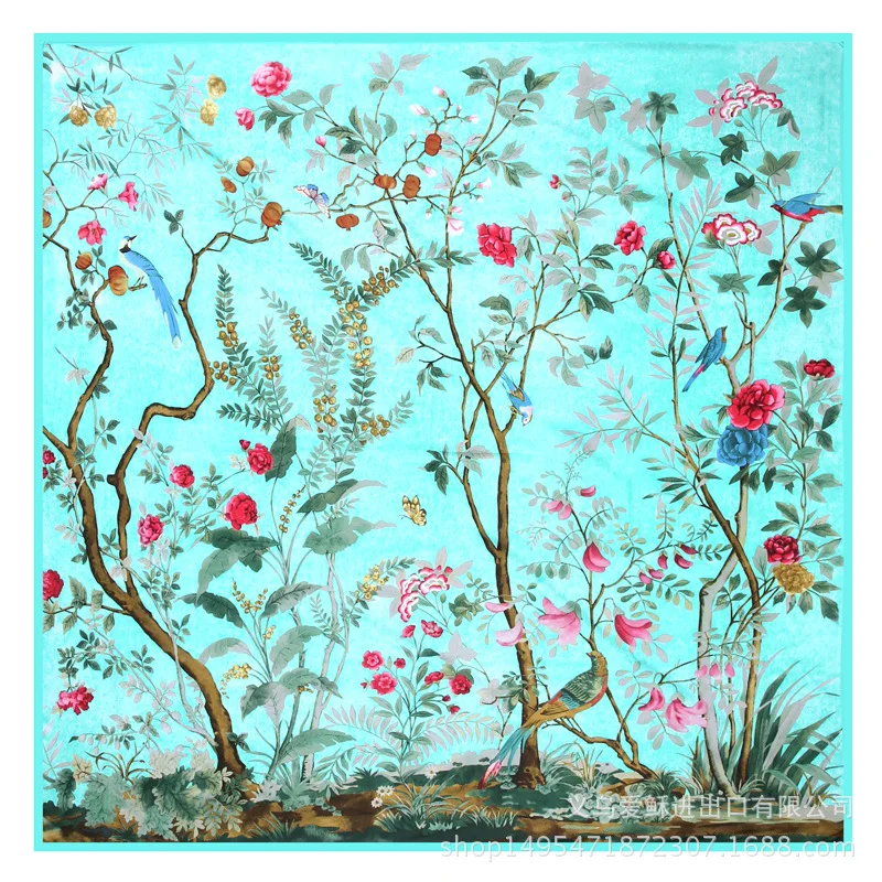 

Новый Шелковый шарф оптовая продажа саржевая шелковая шаль Amazon Большое Квадратное полотенце солнцезащитный 130 см цветок и птица джунгли