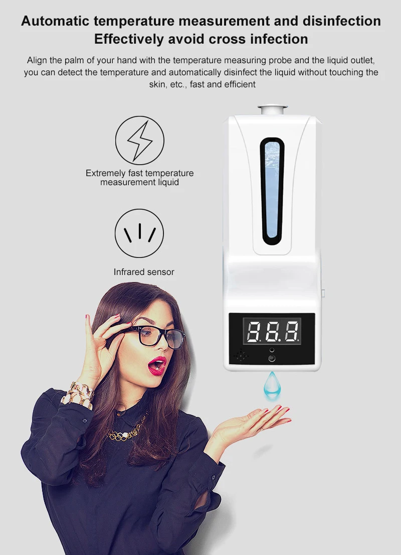 

2 In 1 Automatic 750mL Non-contact Digital Infrared Thermometer Hands Washing Free Sanitizer Soap Dispenser Thermometer Machine