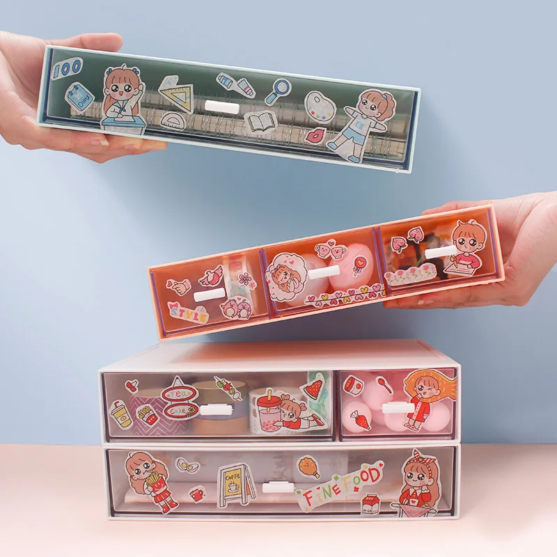 

Настольный ящик для хранения Организатор с ручкой, в нем есть 3 Слои студент Ins канцелярские Офис стеллаж для хранения косметики, набор в кор...