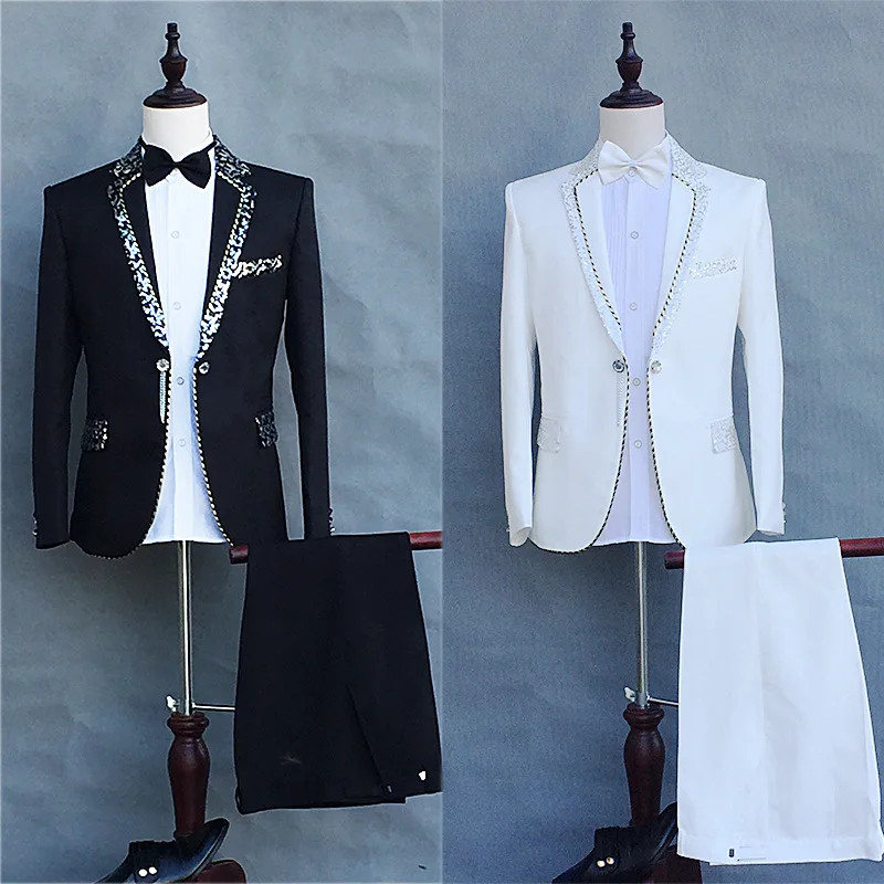 Мужской облегающий Костюм двойка с блестками костюм ведущего вечера для