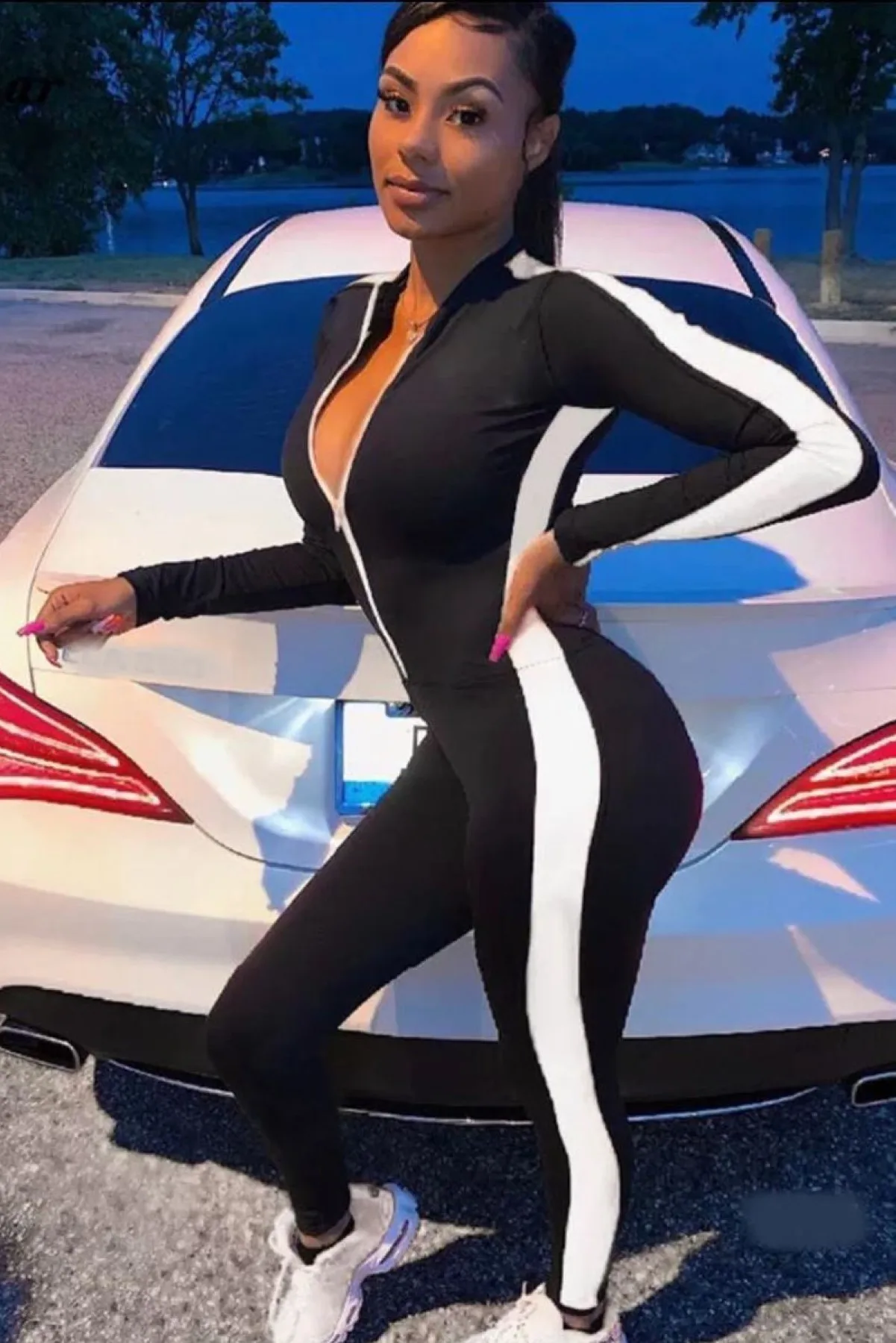 

Stripe Printed Micro Jumpsuit-Black