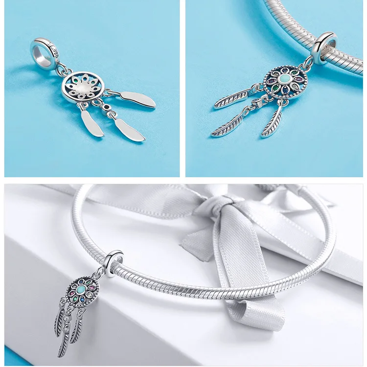 INBEAUT Лидер продаж 925 пробы серебро Ловец снов подвеска Крыло ангела fit Pandora браслет Сердце Дерево цветение Королевский флаг бусины