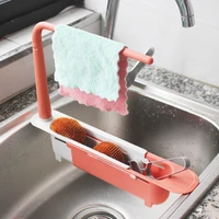 kitchen sink rack telescopic drain sink shelf rag sponge brush holder adjustable drainer storage basket kitchen accessories