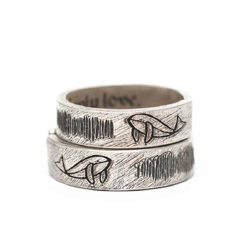 

Парные кольца, набор из 2 предметов, серебряные Регулируемые кольца с гравировкой Кита 52 Гц