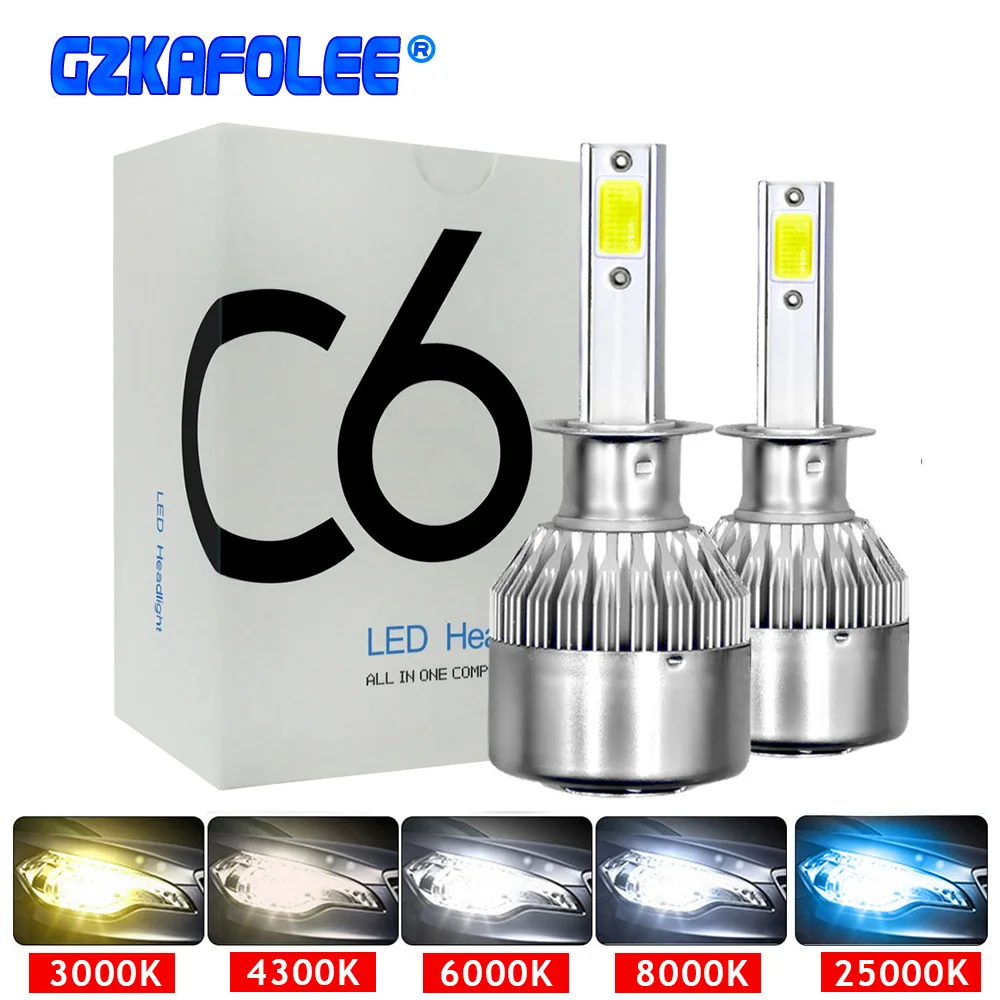 GZKAFOLEE C6 H1 H3 светодиодный фары лампы H7 светодиодный Автомобильные фары H4 880 H11 HB3 9005 HB4 9006 H13 6000K 4300K 5000K 8000K авто фары