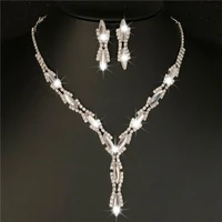 fashion leaf wedding jewelry sets charm white crystal choker necklace earrings set bridal jewelry sets women accessories