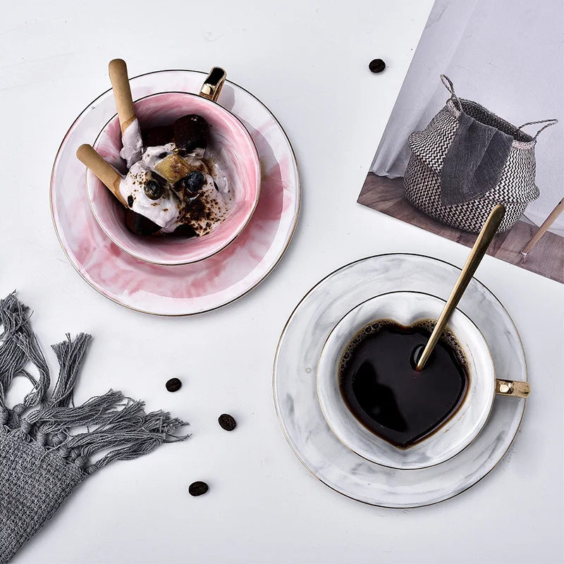 Европейская мраморная керамическая кофейная чашка с блюдцем молочный чай в
