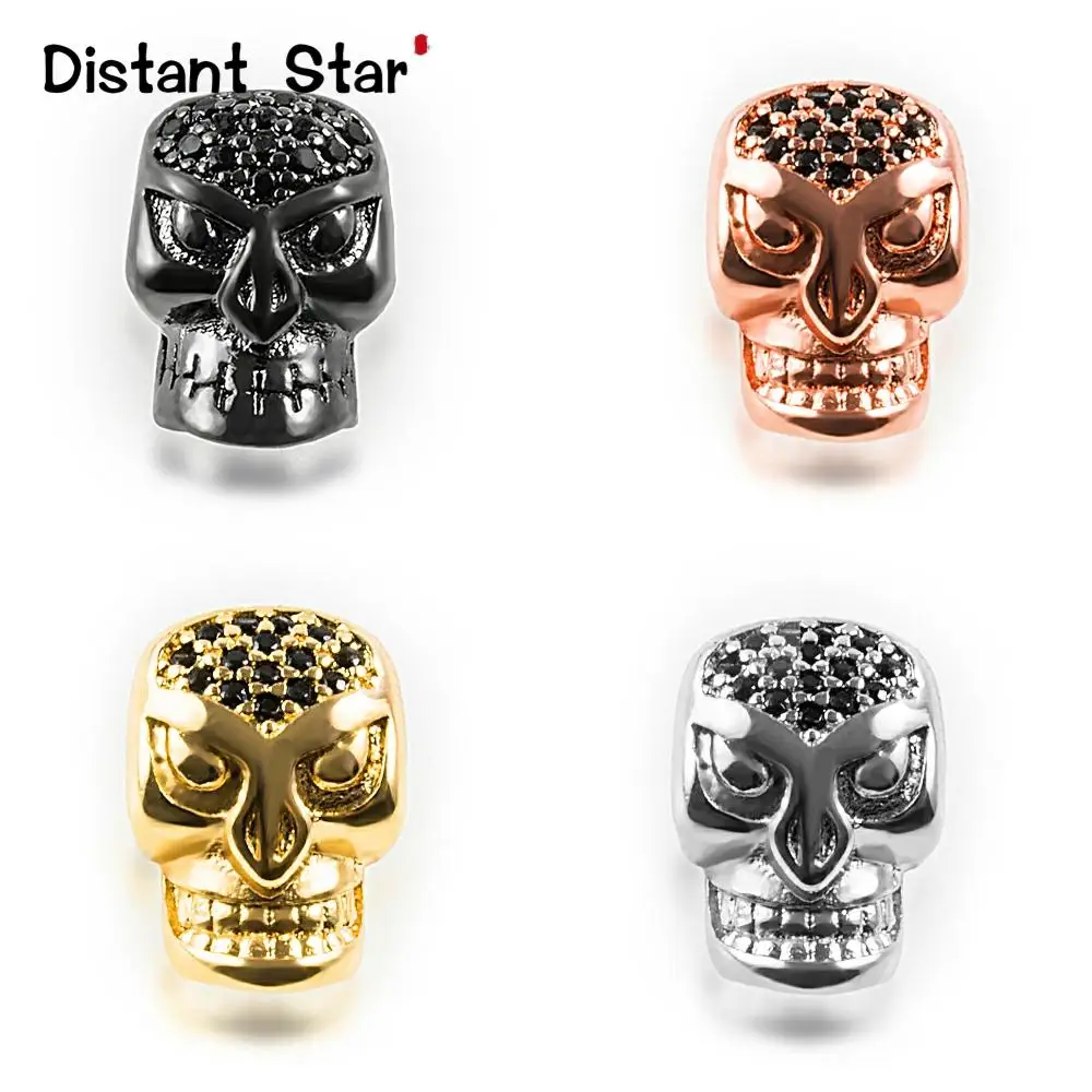 Высококачественные латунные бусины с фианитом в виде головы черепа 12 х8