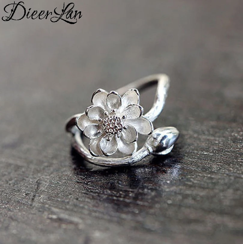 

DIEERLAN Bohemian Vintage Silver Color Lotus Flower Rings For Women Men Engagement Rings Girls Party Gifts Anillos 2020
