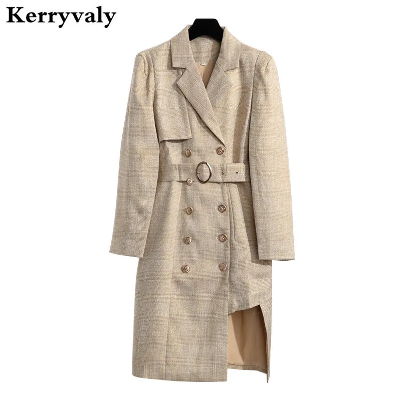 

Роскошное клетчатое асимметричное платье цвета хаки высокого качества, Женский Осенний Профессиональный деловой костюм, вечернее платье с...