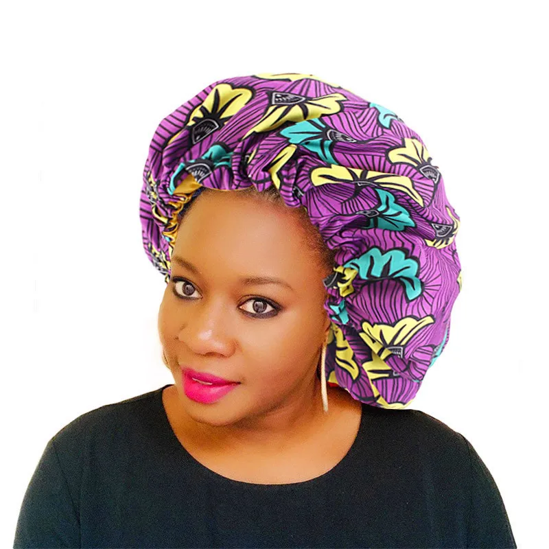 Модный принт большой размер тюрбан шапки Африканский сатиновый хиджаб капот - Фото №1