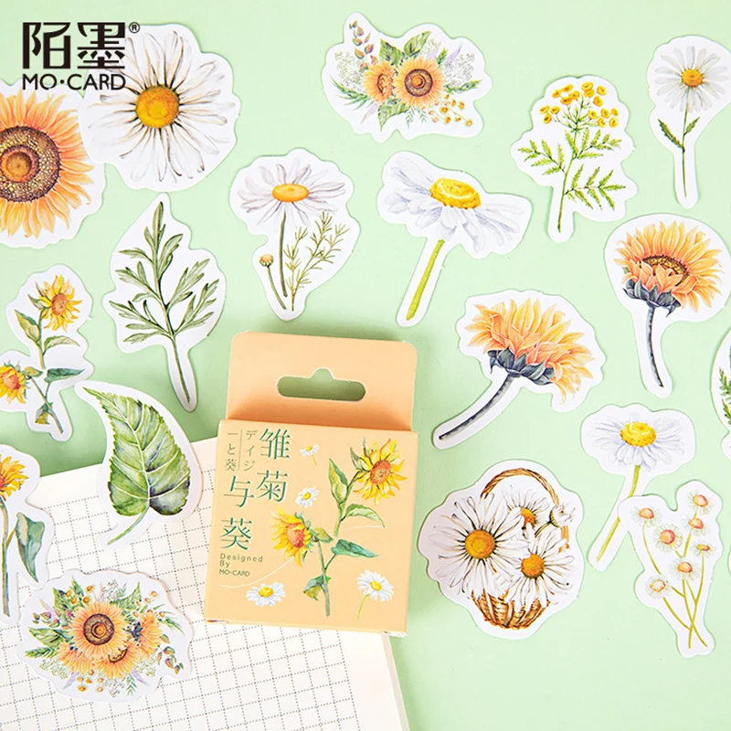 

46pcs/lot Daisy Sunflower Boxed Stickers Junk Journal Decorative Flower Craft Stickers Scrapbooking DIY Diary Album Stick Lable