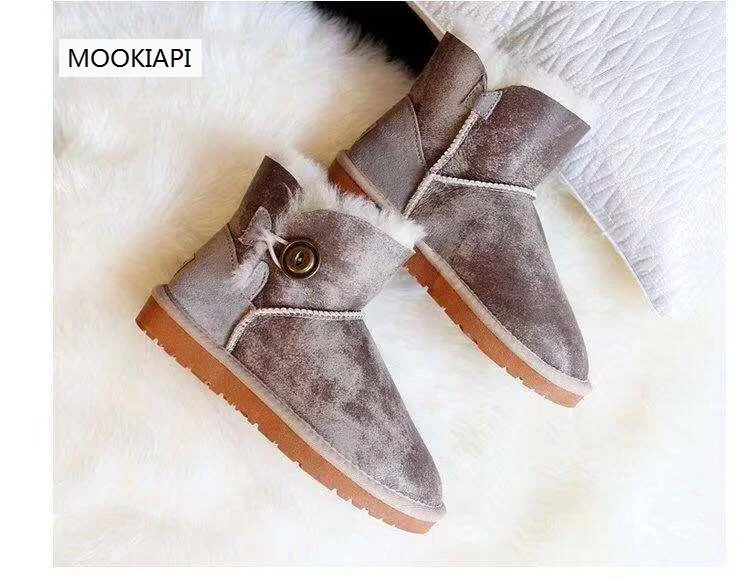 Новинка 2019 женские зимние ботинки из натуральной овечьей кожи 100% Натуральная