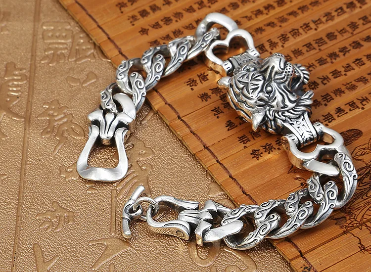 Тяжелая реальная кожа Серебряный Мужской мощный Тигр тайский панк рок ретро