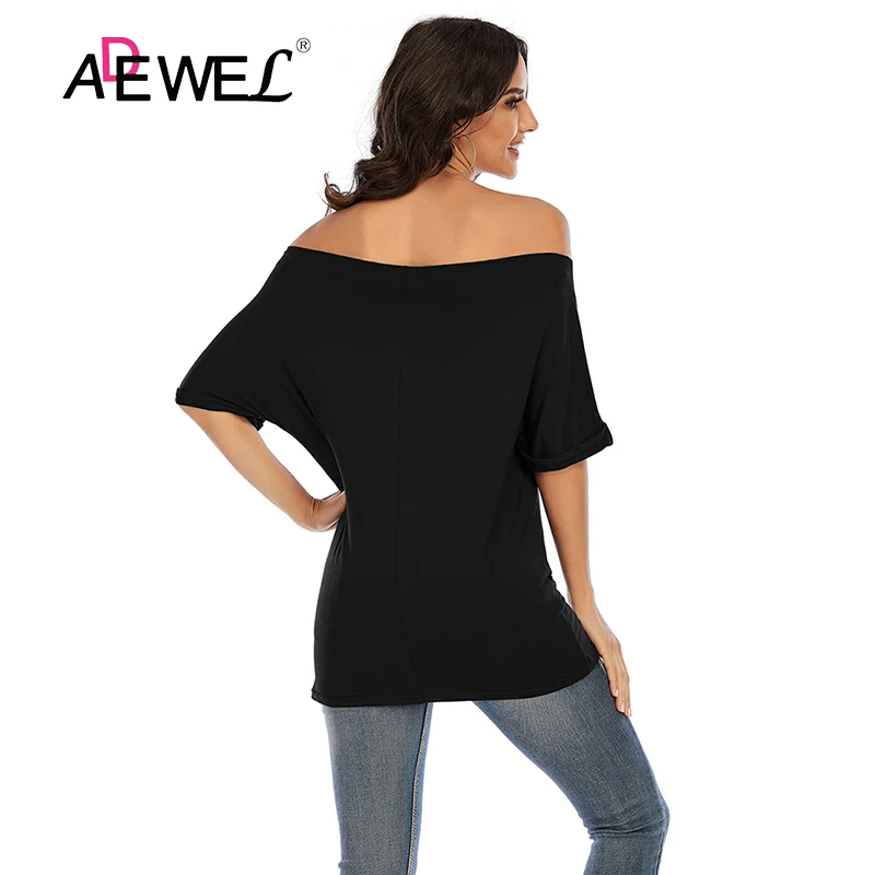 

ADEWEL Harajuku 2021 Plus Size Summer Short Sleeved Off Shoulder T Shirt One Shoulder Top Women's Clothing Mujer Camisetas 2XL