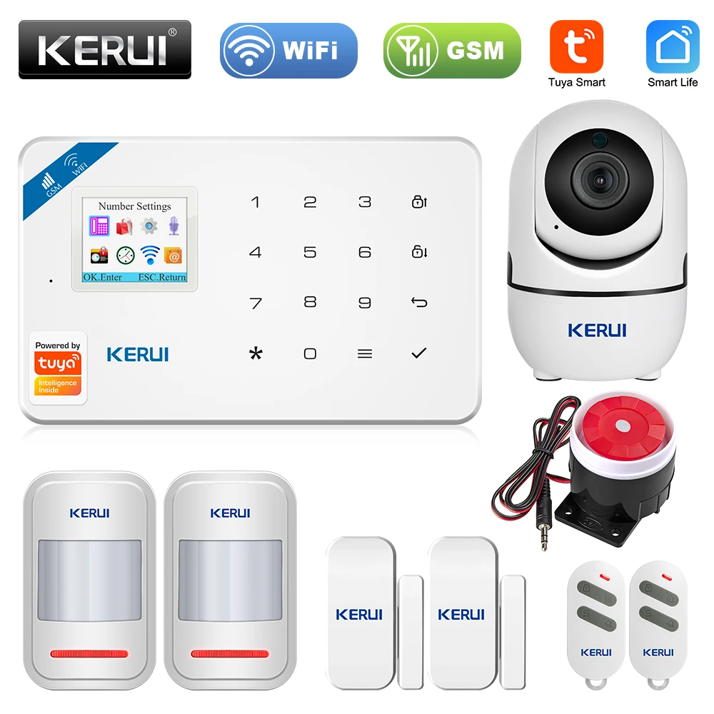 

KERUI Tuya W181 APP Receiving Home Security Alarm System GSM WIFI Connection Color Screen Mobile Wireless Burglar Alarm Kit