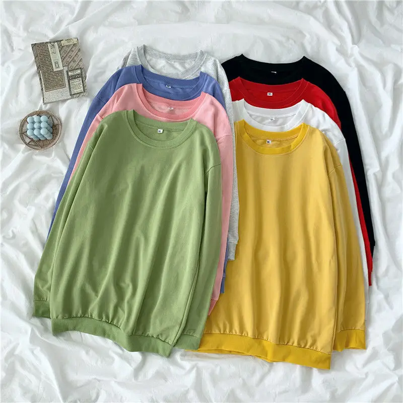 

Large Cotton Sweatshirts Casual Women Knitted Jersey Pullovers Teens Top Clothing Candy Colors Full Sleeve Outerwear Jumper