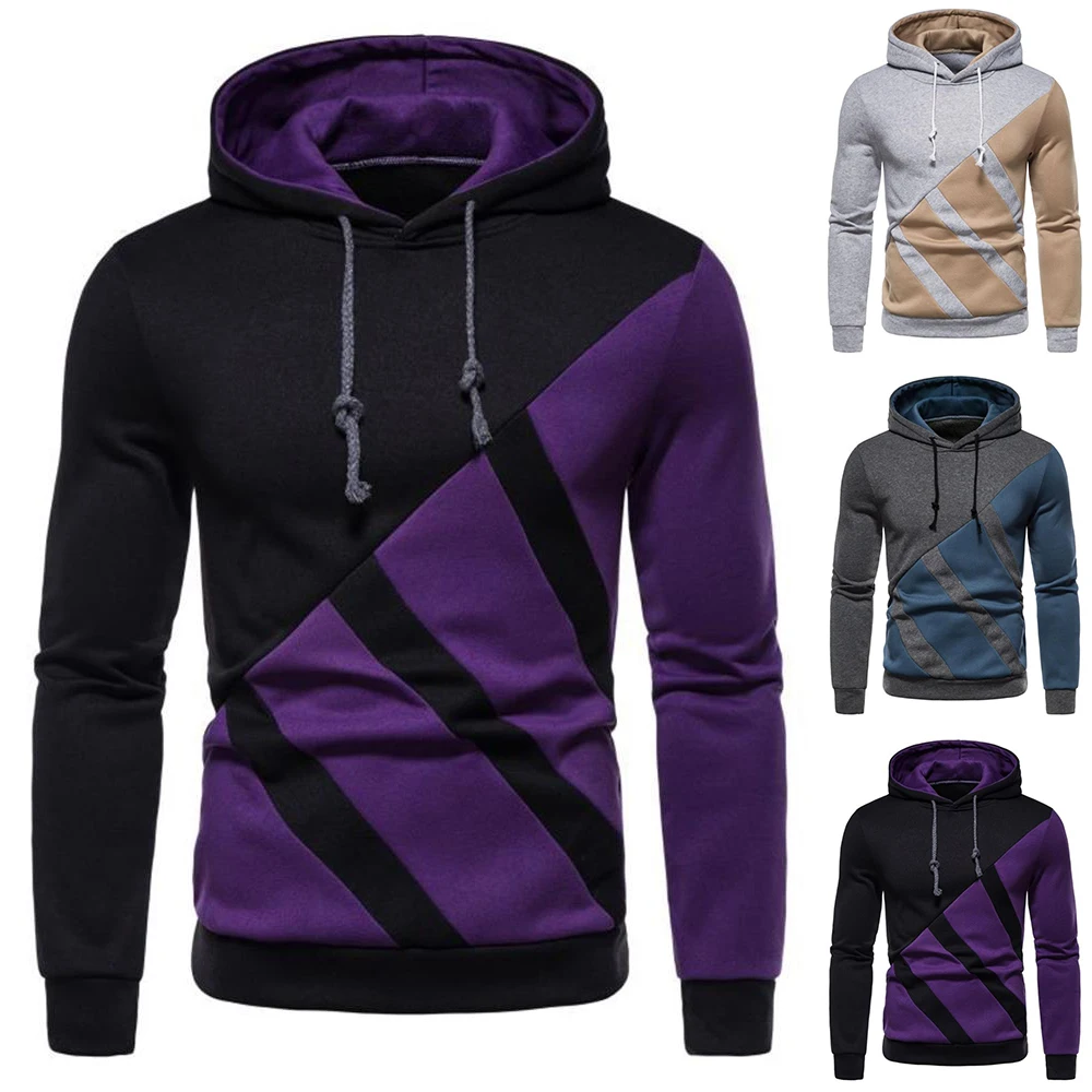 

Debracat Oversize Color Block Hooded Stripe Autumn Winter Slim Men Long Sleeve Hoodie Sweatshirt Casual Sport Muscle Tops