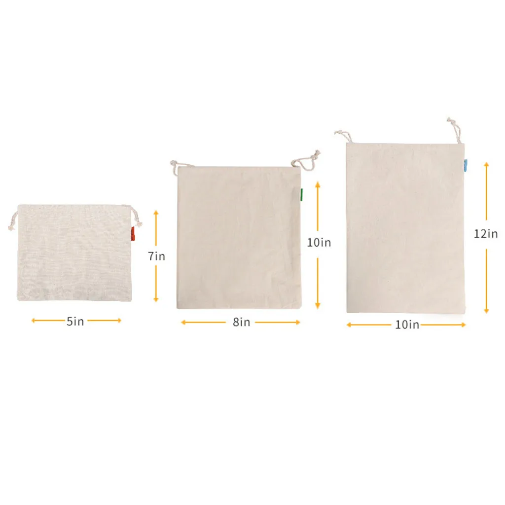 

Cotton Vegetable Bags Produce Bag Reusable Kitchen Cotton Storage Bag Bread And Fruit Shopping Bag With Drawstring Bundle