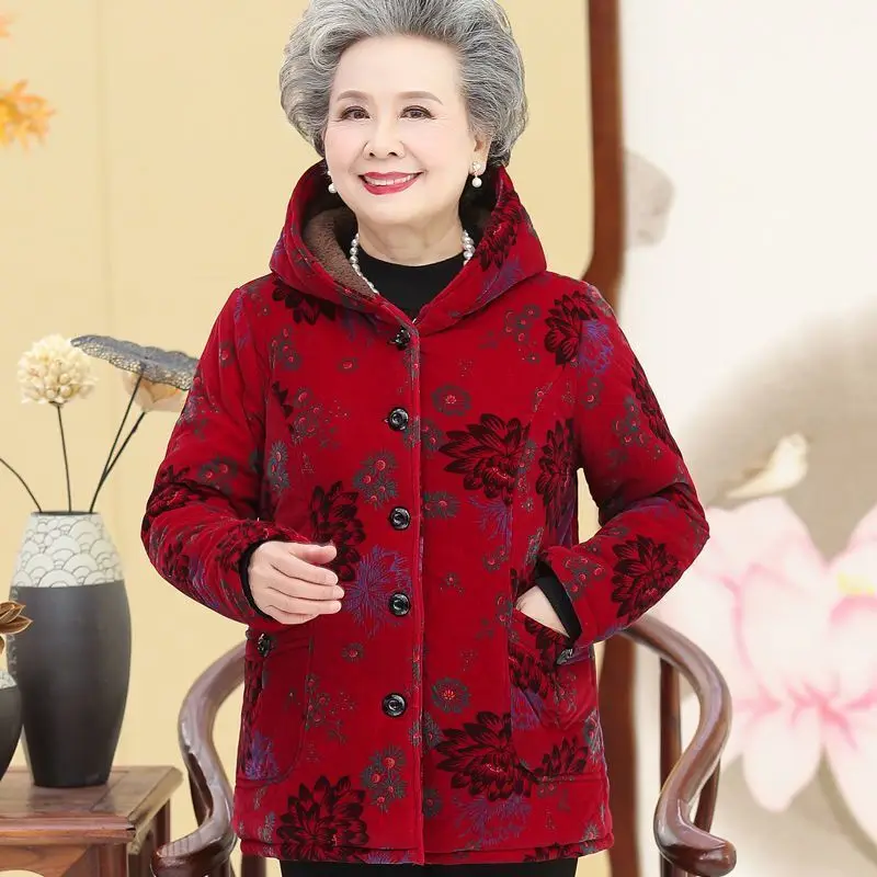 

Middle-aged And Old People Cotton Jacket Winter Grandma Warm Corduroy Jacket Coat Women Parkas Hooded Outerwear 5XL