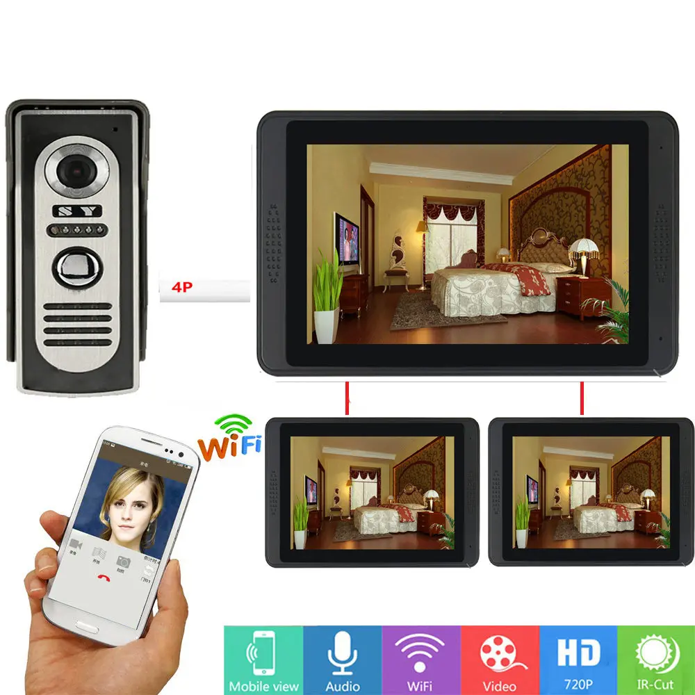 F KIT WI-FI видео-телефон двери с 7 дюймов видео монитор 1000TVL дверной звонок Домофон комплект проводной IP камера ИК Ночное видение домофона - Цвет: F KIT