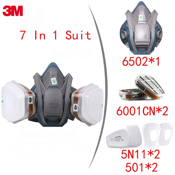 7 In 1 Suit 7 в 1 костюм 3 м 6502 силикагель противогаз маска от пыли Защитная краска химическая газовая маска от промышленной пыли - Цвет: 7 In 1 Suit