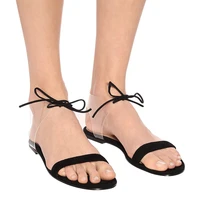 new style womens sandals large size 34 46 black brown pvc transparent lace up flats sandals summer beach shoes woman slides