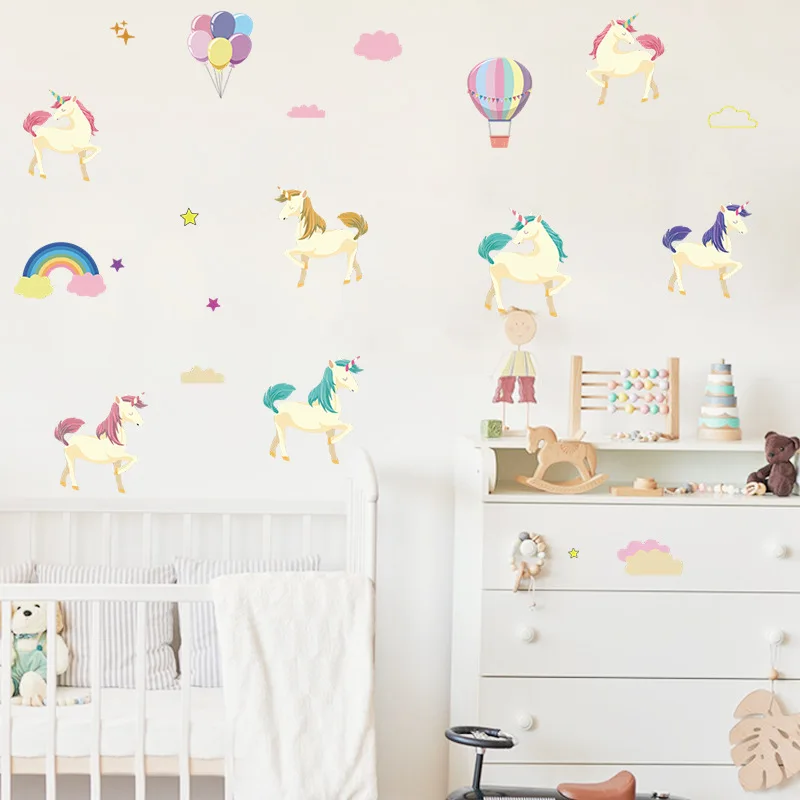

Watercolor Unicorn Wall Sticker Baby Room Wall Decor Decals Cartoon Vinyl Wallpaper Murals Home Decoration PVC Stickers Posters