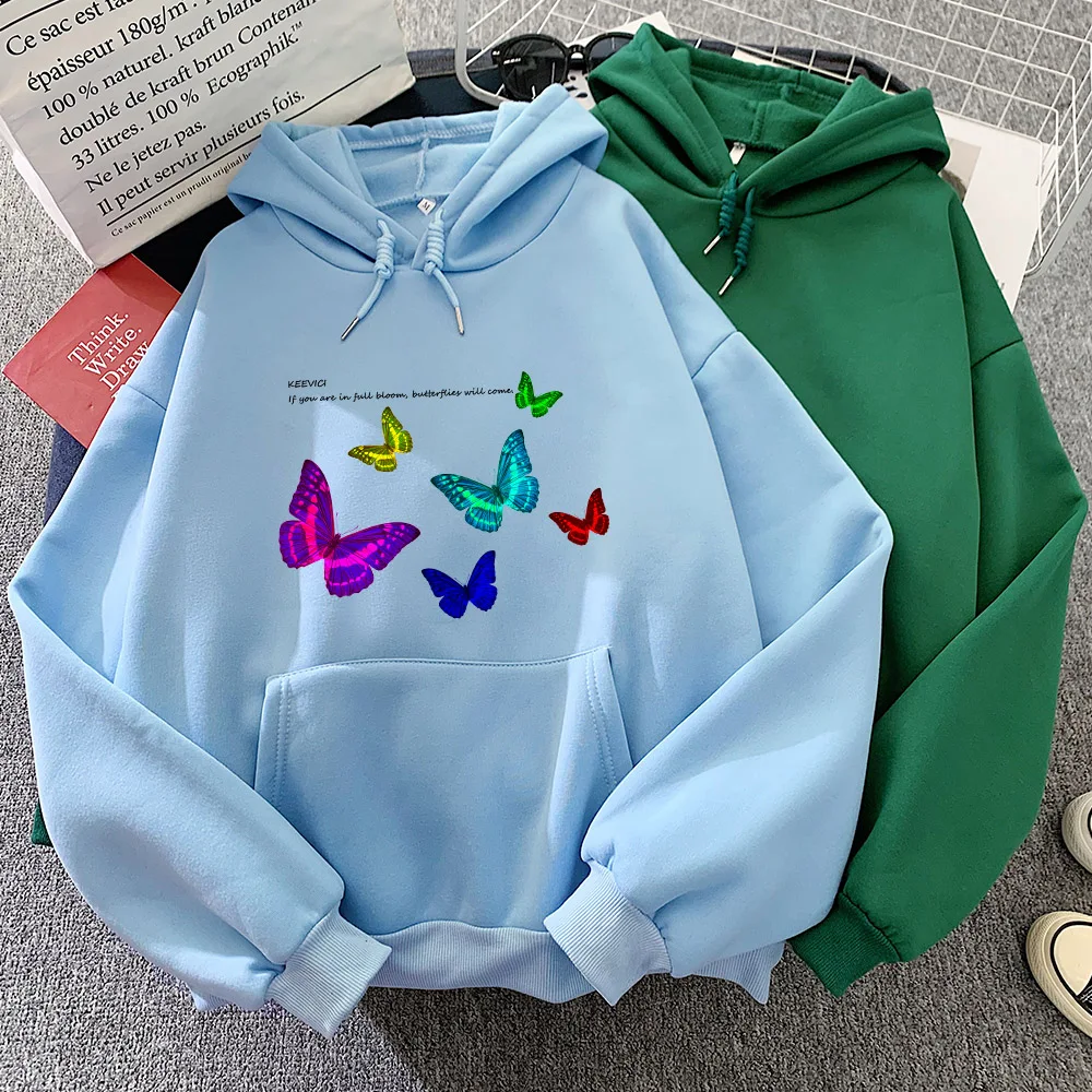 

Casual Pullover Girls Sweatshirt Harajuku Butterfly Print Hoody Spring Autumn Warm Long Sleeve Kawaii Clothes Pocket Spring Tops