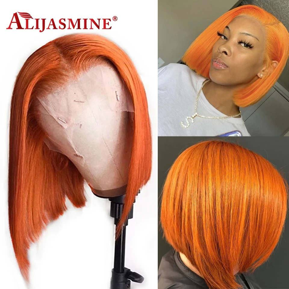 Парики с коротким Бобом оранжевые парики имбирем левой частью бразильские
