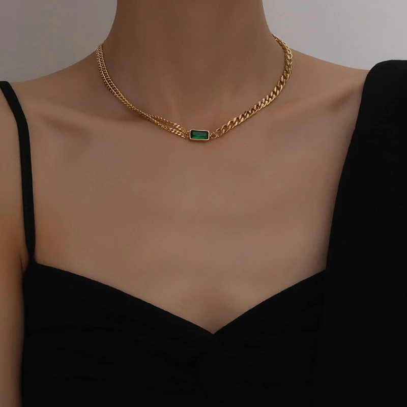 

Titanium steel Punk Thick Short Choker Crystal Necklace Collar Simple Minimalist Gold Color Chunky Necklace for Women Jewelry
